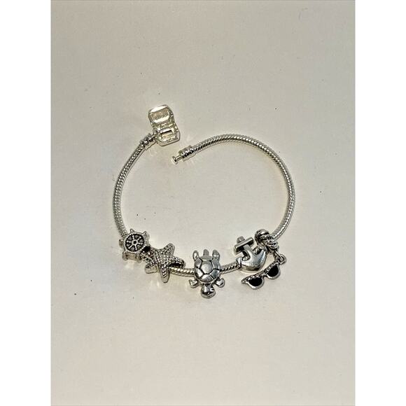 Silver Tone Nautical Ship Anchor Sunglasses Turtle Charm Bracelet 7.5 inches B#6 - Picture 4 of 7